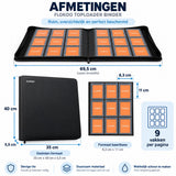 Toploader Binder – Verzamelmap voor 288 Trading Cards – 9 Vaks Kaartenmap – Geschikt voor Toploaders – Met Ritssluiting – Zwart