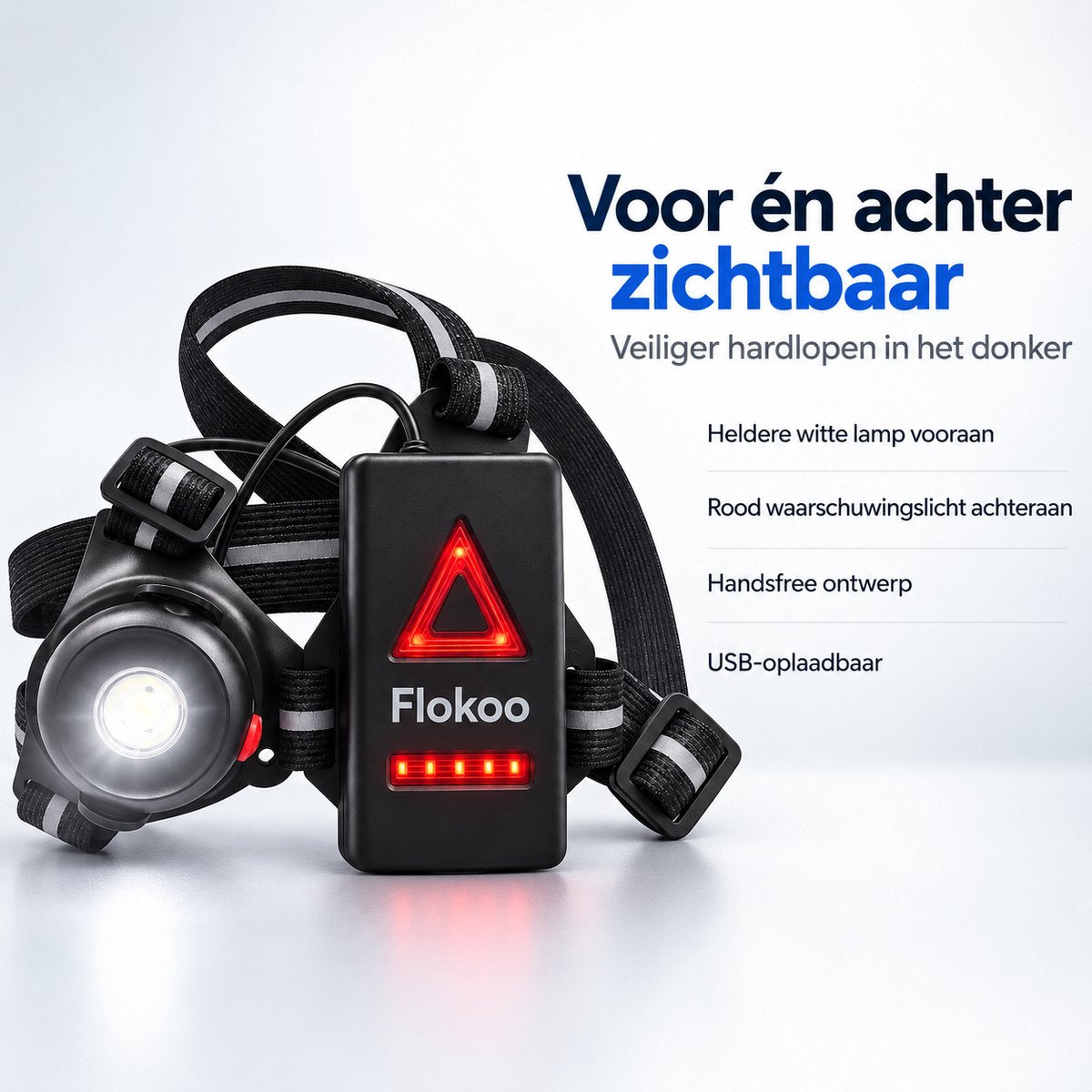 Hardloopverlichting met Borstharnas – Hardlooplamp met Voor- en Achterlicht – Reflecterend & Verstelbaar – USB Oplaadbaar – Hardloop Licht voor Joggen, Wandelen & Avondlopen