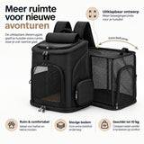 Dierenrugzak voor Kat & Kleine Hond – Uitklapbare Kattenrugzak – Reistas tot 10 kg – Ademend Mesh – 33 x 26 x 40 cm – Transporttas voor Katten en Honden – Zwar