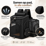 Dierenrugzak voor Kat & Kleine Hond – Uitklapbare Kattenrugzak – Reistas tot 10 kg – Ademend Mesh – 33 x 26 x 40 cm – Transporttas voor Katten en Honden – Zwar