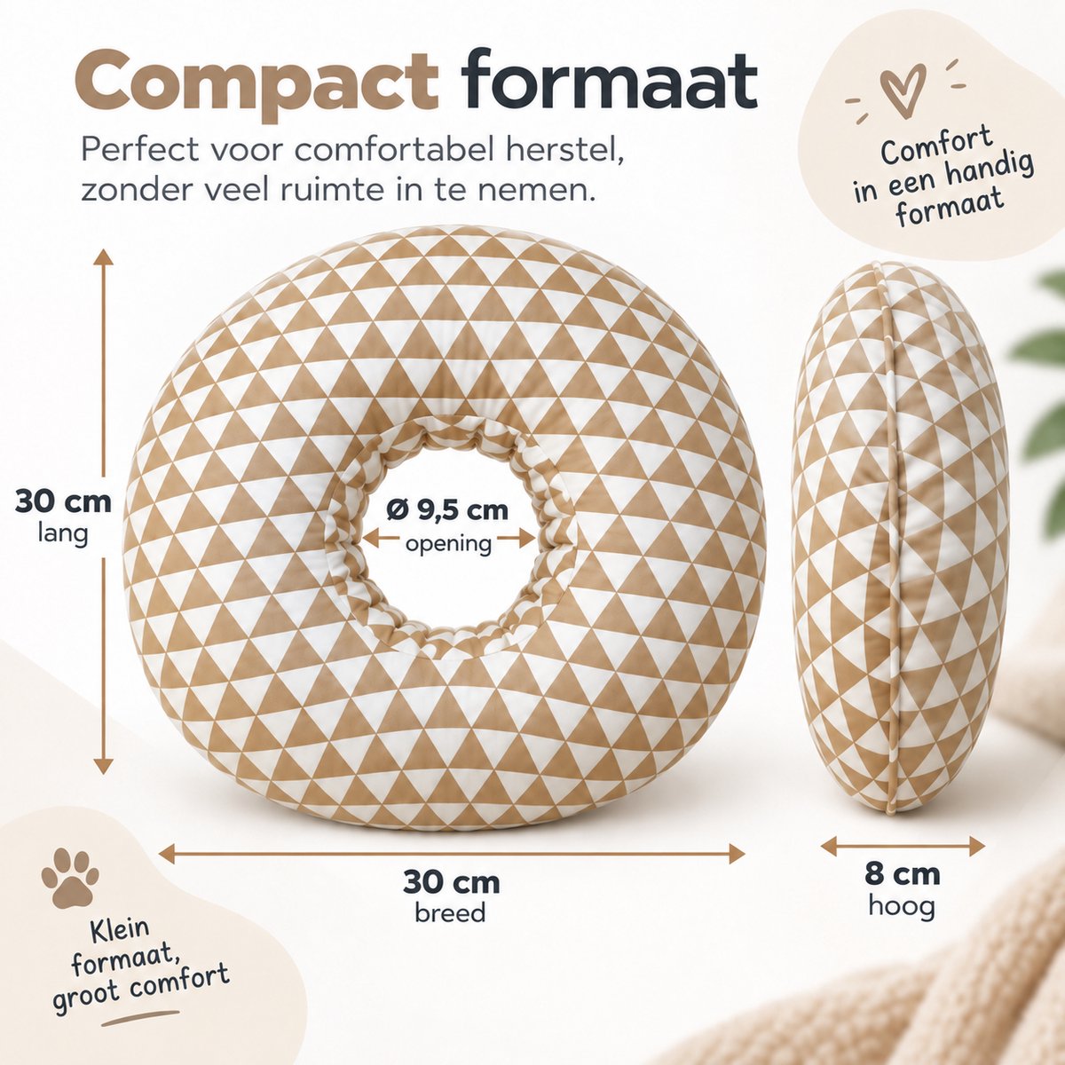 Oorkussen met Uitsparing – Donut Kussen voor Oor & Hoofd – Slaapkussen voor Zijslapers – Zachte Polyester Vulling – Wasbaar – 30 × 30 cm – Beige-Wit