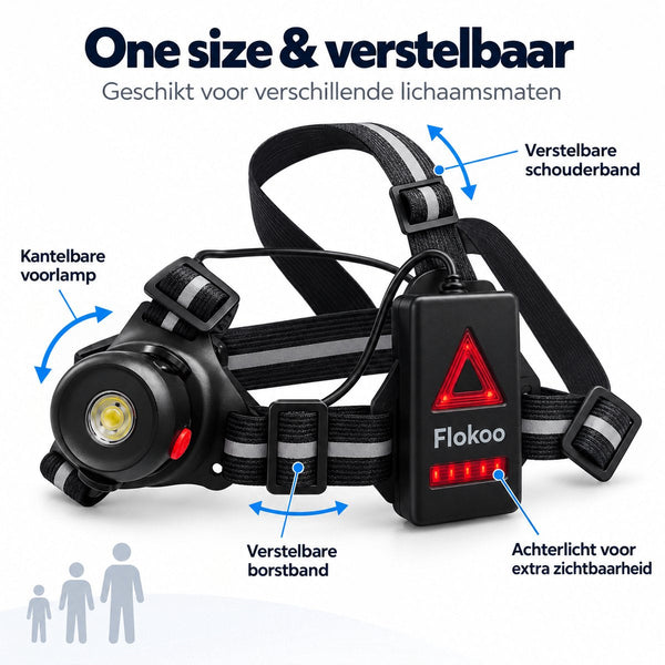 Hardloopverlichting met Borstharnas – Hardlooplamp met Voor- en Achterlicht – Reflecterend & Verstelbaar – USB Oplaadbaar – Hardloop Licht voor Joggen, Wandelen & Avondlopen