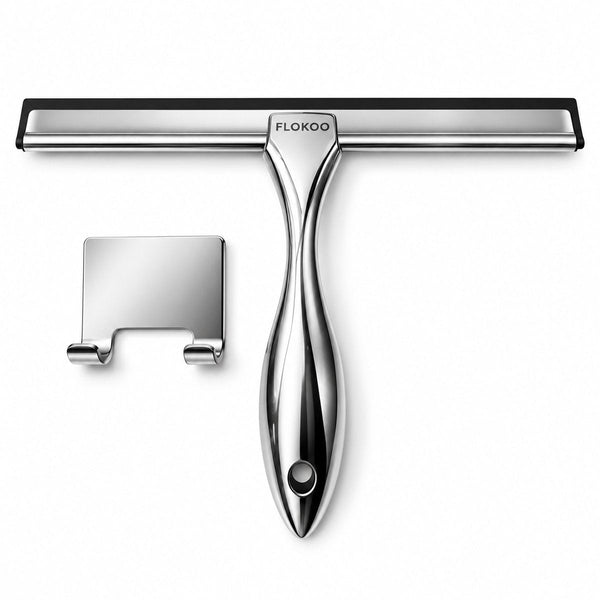 Douchewisser RVS – Raamwisser voor Douche, Glas & Tegels – 25,5 cm Brede Wisser – Inclusief Zelfklevende Ophanghaak – Zilver