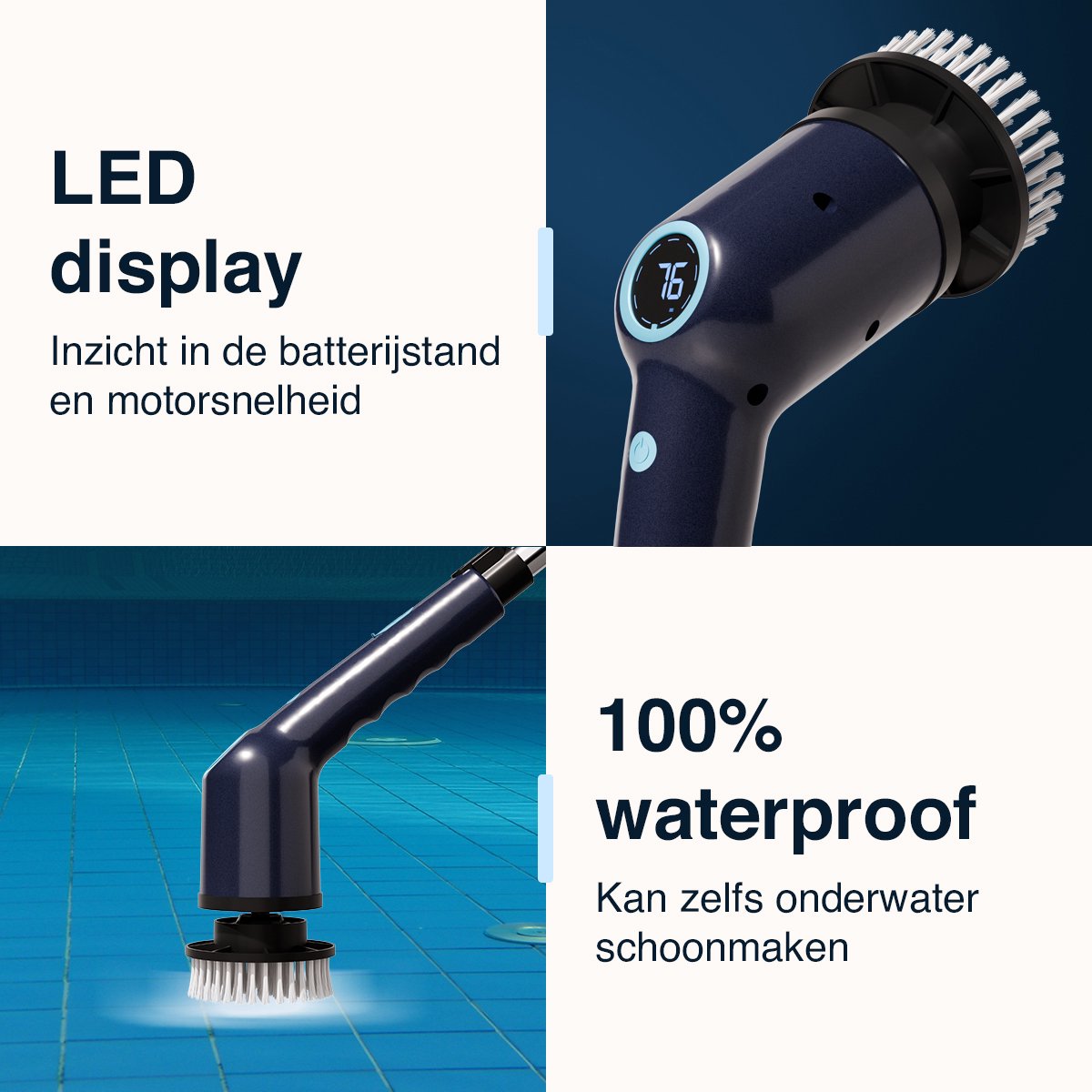 Samako Elektrische Schoonmaakborstel - Elektrische Schrobber - IPX6 waterdichte Schrobborstel met steel - 9 opzetstukken - Poetsmachine - Schrobmachine