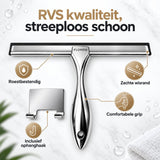 Douchewisser RVS – Raamwisser voor Douche, Glas & Tegels – 25,5 cm Brede Wisser – Inclusief Zelfklevende Ophanghaak – Zilver