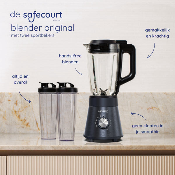 Safecourt Kitchen Power blender - 5 automatische programma's - Smoothie maker - 1300 Watt - Zwart