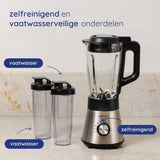 Safecourt Kitchen Power blender - 5 automatische programma's - Smoothie maker - +2 to go cups - RVS