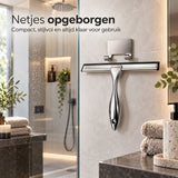 Douchewisser RVS – Raamwisser voor Douche, Glas & Tegels – 25,5 cm Brede Wisser – Inclusief Zelfklevende Ophanghaak – Zilver