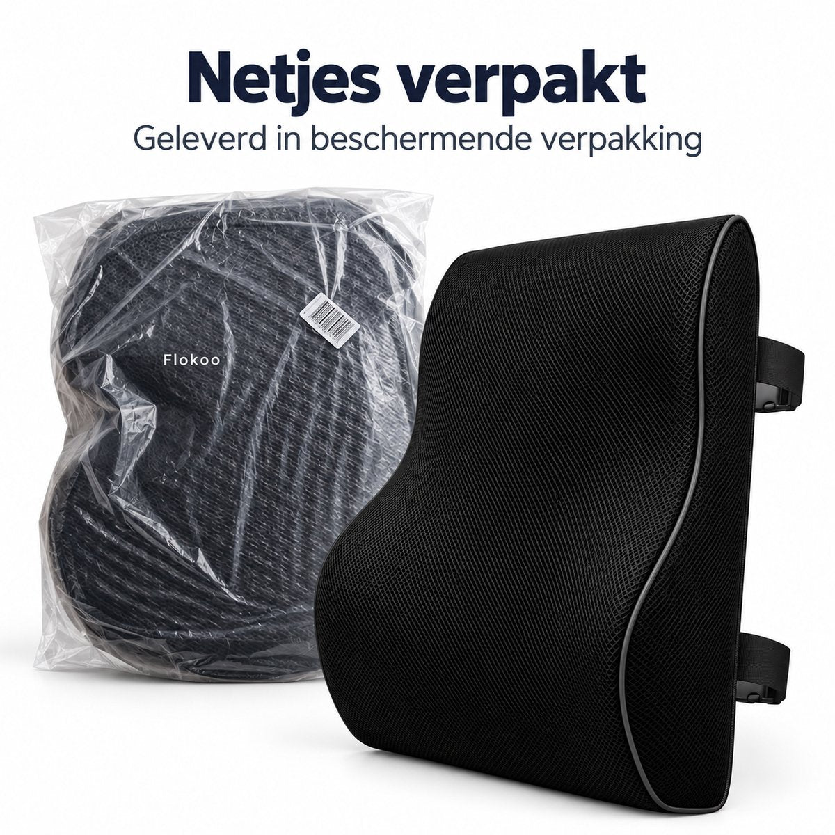 Lendensteun voor Bureaustoel & Auto – Rugkussen – Rugsteun met Memory Foam – Ademend Mesh – Verstelbare Banden – Voor Kantoor, Thuis & Autostoel – Zwart