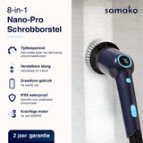Samako Elektrische Schoonmaakborstel - Elektrische Schrobber - IPX6 waterdichte Schrobborstel met steel - 9 opzetstukken - Poetsmachine - Schrobmachine