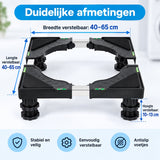 Wasmachine Verhoger Verstelbaar – Wasmachine Onderstel 40-65 cm – Hoogte 10-13 cm – Draagkracht 200 kg – Met Waterpas & Antislip – Voor Wasmachine, Droger en Koelkast