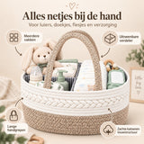 Luiermand voor Commode – Baby Organizer met Uitneembare Vakken – Commodemandje met Handvatten – 36 x 22 x 18 cm – Opbergmand voor Luiers, Doekjes & Babyverzorging – Beige