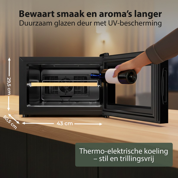 Wijnkoelkast - Wijn Klimaatkast voor 8 Flessen - Zwart - Instelbare Temperatuur van 5°C tot 18°C - Wijnkoelkast Liggend - Liggende Wijnkoeler