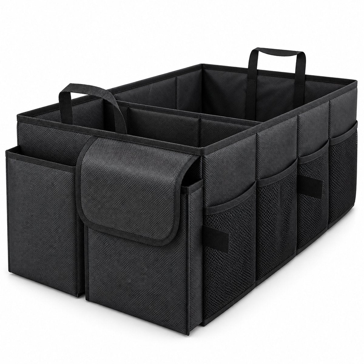 Kofferbak Organizer – Auto Organizer Opvouwbaar – 55 x 34 x 28 cm – Met Meerdere Vakken, Zijvakken & Handvatten – Boodschappenkrat voor Auto – Zwart