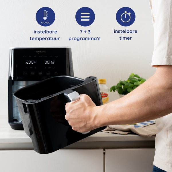 Safecourt Kitchen Airfryer XXL - Heteluchtfriteuse - 1800W - 7L Inhoud - 40ºC tot 200ºC - Zwart