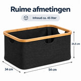 Wasmand 45 Liter – Opvouwbare Wasmand met Bamboe Rand – Wasmand Groot met Handgrepen – Stoffen Opbergmand voor Wasgoed, Speelgoed & Handdoeken – Zwart - Heupwasmand