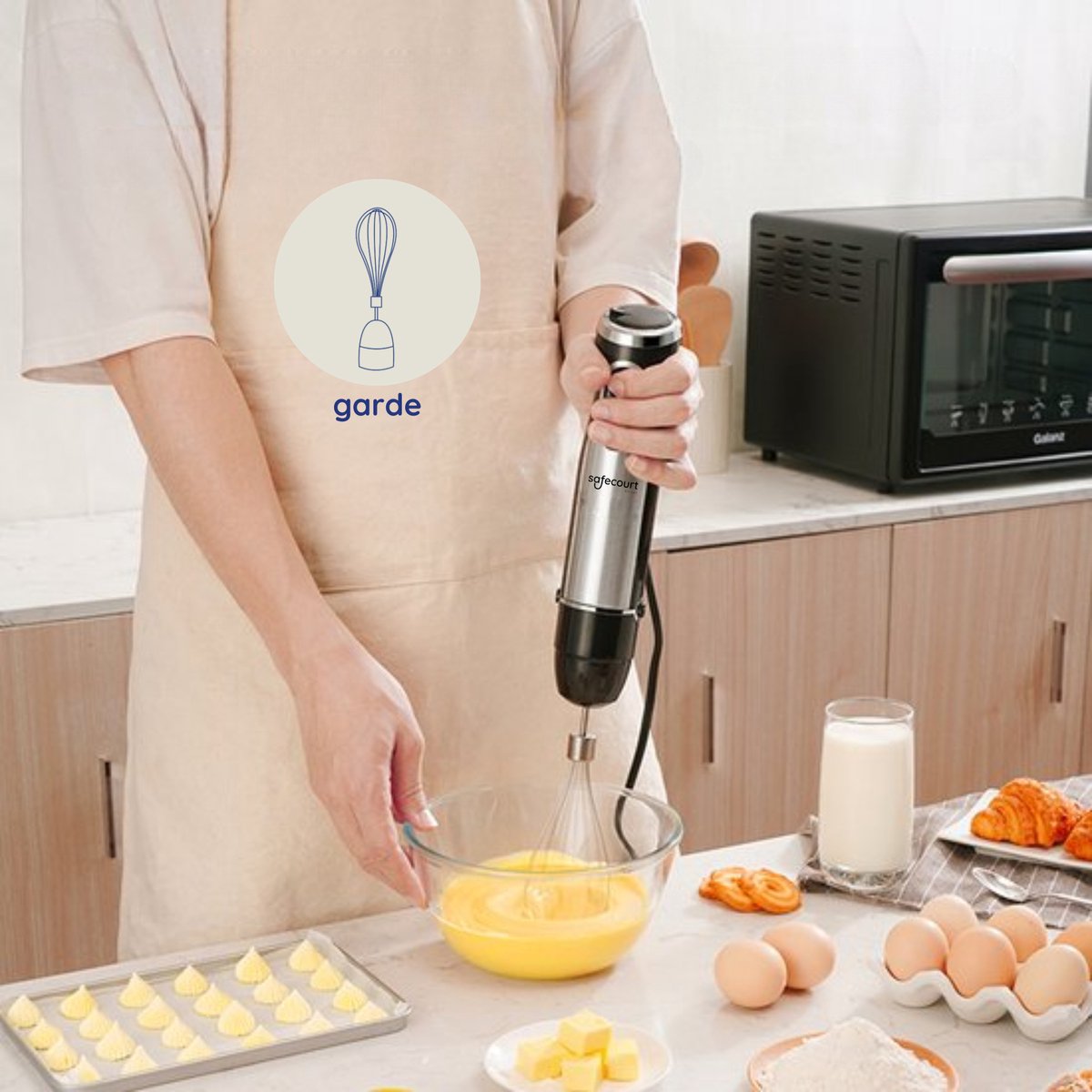 Safecourt Kitchen 6-delige Staafmixer Set - 1000 Watt - Hakmolen - 20 Snelheden - Inclusief Melkopschuimer & Maatbeker