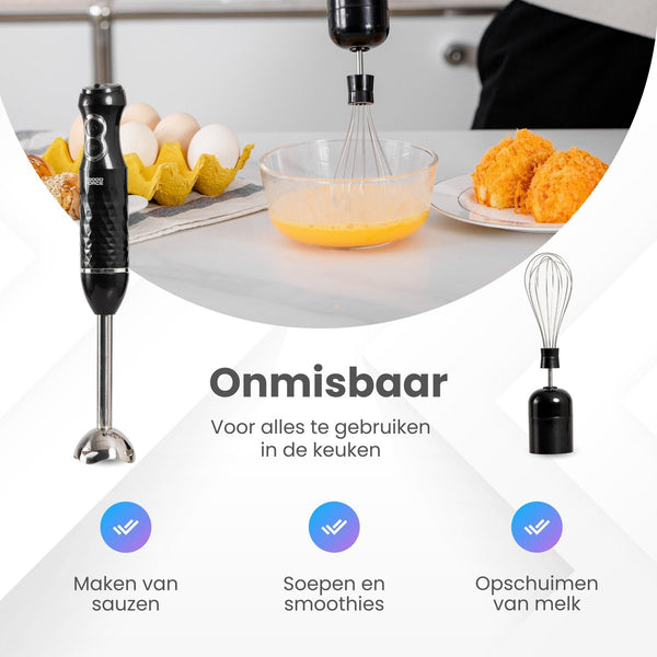GoodForce RVS Staafmixer - 6 in 1 Staafmixer Set met Hakmolen - Smoothiemaker- Garde - Klopper - 600 ml Mengbeker