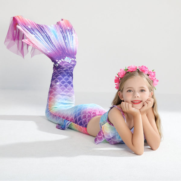 Zeemeerminstaart met bikini verkleed set Blauw, Paars en Roze