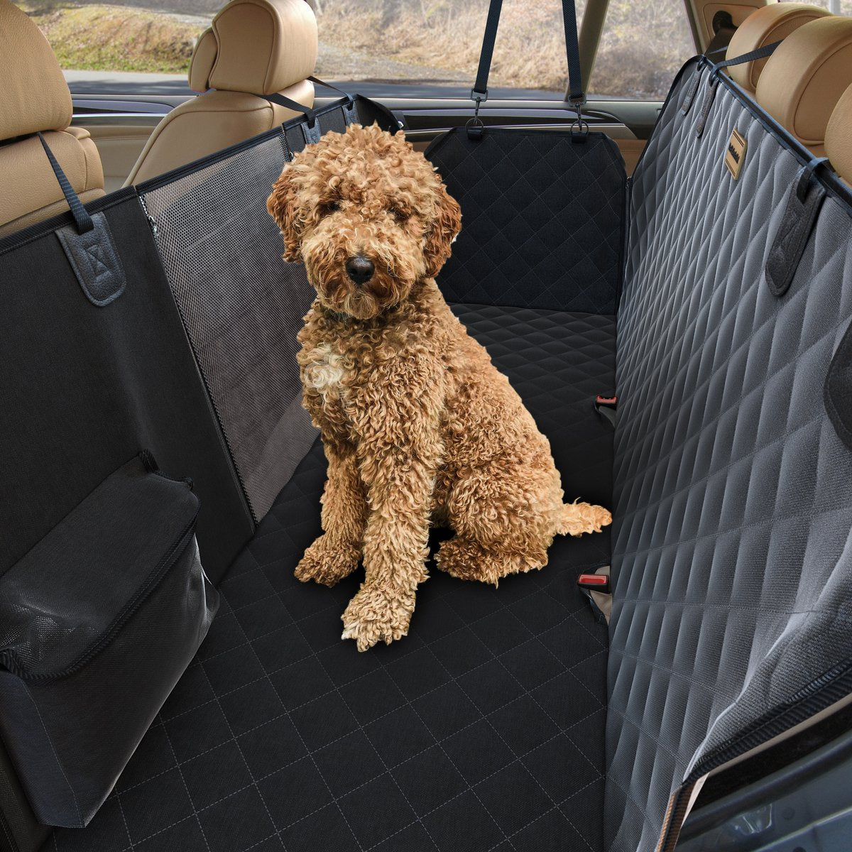 Premium Hondendeken Auto Achterbank - Autodeken Hond Achterbank - Hondenmand Auto - Zwart - Met Opbergtas en 2x Autogordel Hond