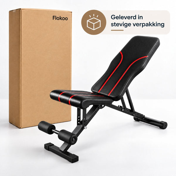 Verstelbare Fitnessbank – Opvouwbare Trainingsbank voor Thuis – Halterbank met Verstelbare Rugleuning – Incline & Flat Bench – Buikspierbank met Beenrollen – Zwart-Rood