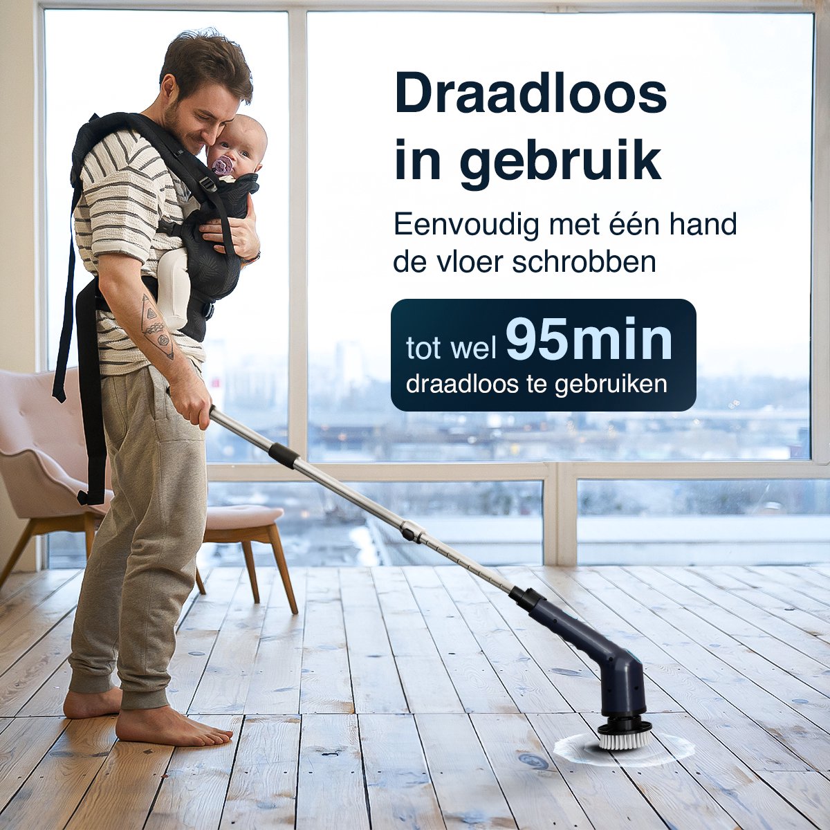 Samako Elektrische Schoonmaakborstel - Elektrische Schrobber - IPX6 waterdichte Schrobborstel met steel - 9 opzetstukken - Poetsmachine - Schrobmachine