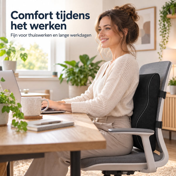 Lendensteun voor Bureaustoel & Auto – Rugkussen – Rugsteun met Memory Foam – Ademend Mesh – Verstelbare Banden – Voor Kantoor, Thuis & Autostoel – Zwart