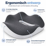 Ergonomisch Zitkussen met Traagschuim – Stoelkussen met Uitsparing – Voor Bureaustoel, Auto & Eetkamerstoel – 44 x 38 x 10 cm – Grijs-Wit