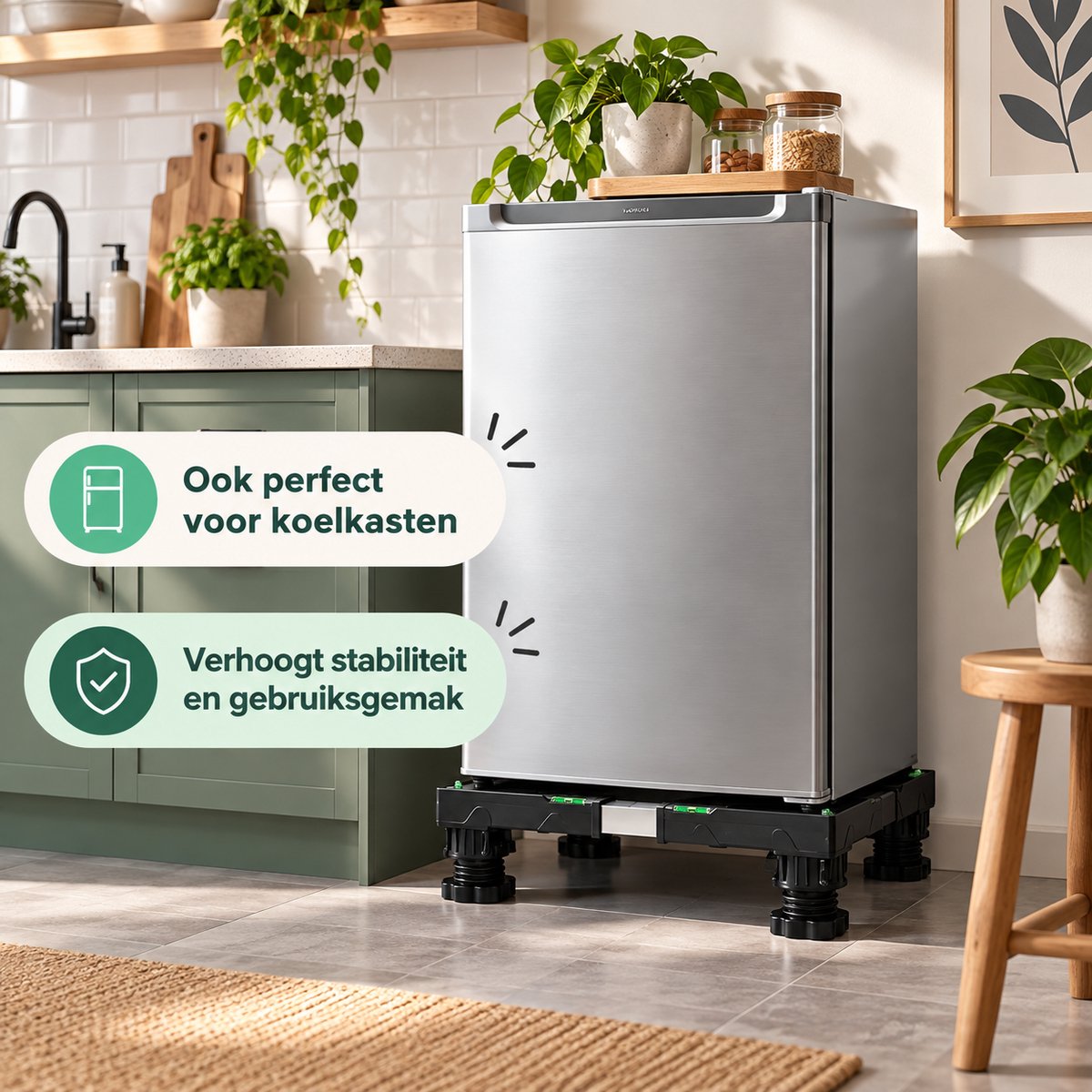 Wasmachine Verhoger Verstelbaar – Wasmachine Onderstel 40-65 cm – Hoogte 10-13 cm – Draagkracht 200 kg – Met Waterpas & Antislip – Voor Wasmachine, Droger en Koelkast