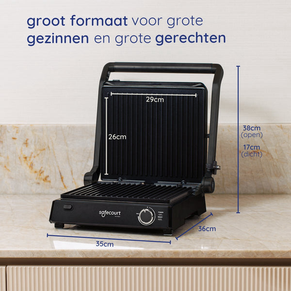 Safecourt Kitchen - Contactgrill 3-in-1 - Tosti-apparaat, Tosti-ijzer & Grillplaat - Uitneembare Platen - PFAS-Vrij - Zwart