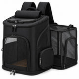 Dierenrugzak voor Kat & Kleine Hond – Uitklapbare Kattenrugzak – Reistas tot 10 kg – Ademend Mesh – 33 x 26 x 40 cm – Transporttas voor Katten en Honden – Zwar