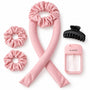 Heatless Curls Set 5-delig – Krullen Zonder Hitte – Satijnen Krulband 98 cm – Inclusief 2 Scrunchies, Haarklem & Sprayfles – Roze