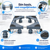 Verstelbare Wasmachine Onderzetter met Wielen – 42 tot 75 cm – Verrijdbare Wasmachine Verhoger – Met Rem, Stelpoten & Anti-Slip – Voor Wasmachine, Droger en Koelkast