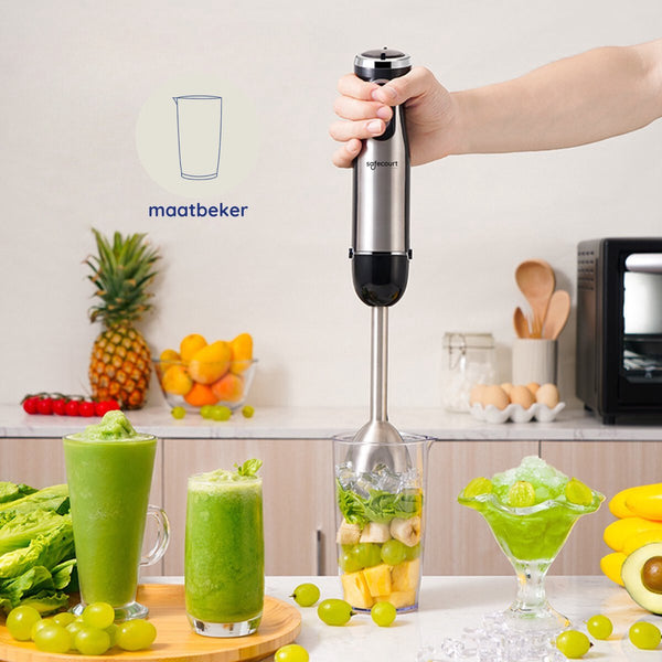 Safecourt Kitchen 6-delige Staafmixer Set - 1000 Watt - Hakmolen - 20 Snelheden - Inclusief Melkopschuimer & Maatbeker
