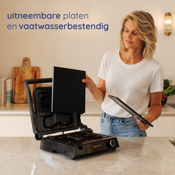 Safecourt Kitchen - Contactgrill 3-in-1 - Tosti-apparaat, Tosti-ijzer & Grillplaat - Uitneembare Platen - PFAS-Vrij - Zwart