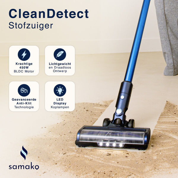 Steelstofzuiger CleanDetect 450W - Kruimeldief - Draadloos - 4 Opzetstukken - Stofzuiger - Zonder zak op accu - Samako