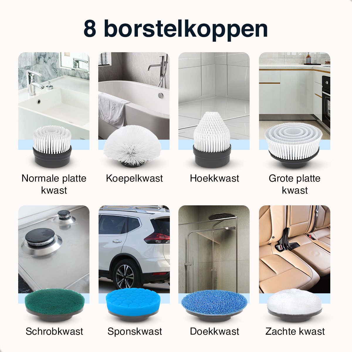 Samako Elektrische Schoonmaakborstel - Elektrische Schrobber - IPX6 waterdichte Schrobborstel met steel - 9 opzetstukken - Poetsmachine - Schrobmachine