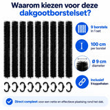 Marterborstel & Dakgootborstel 9 Meter – Marterwering voor Dak en Dakgoot – Bladvanger – 9x 100 cm – Ø 9 cm – Inclusief Koppelhaken – Zwart