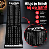 Dartmat met Oche & Checkout Tabel – 237 x 57 cm – Dartmat met Werplijn 2,37 m – 2 & 3 Dart Finishes – Antislip Dartmat – Zwart