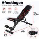 Verstelbare Fitnessbank – Opvouwbare Trainingsbank voor Thuis – Halterbank met Verstelbare Rugleuning – Incline & Flat Bench – Buikspierbank met Beenrollen – Zwart-Rood