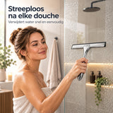 Douchewisser RVS – Raamwisser voor Douche, Glas & Tegels – 25,5 cm Brede Wisser – Inclusief Zelfklevende Ophanghaak – Zilver