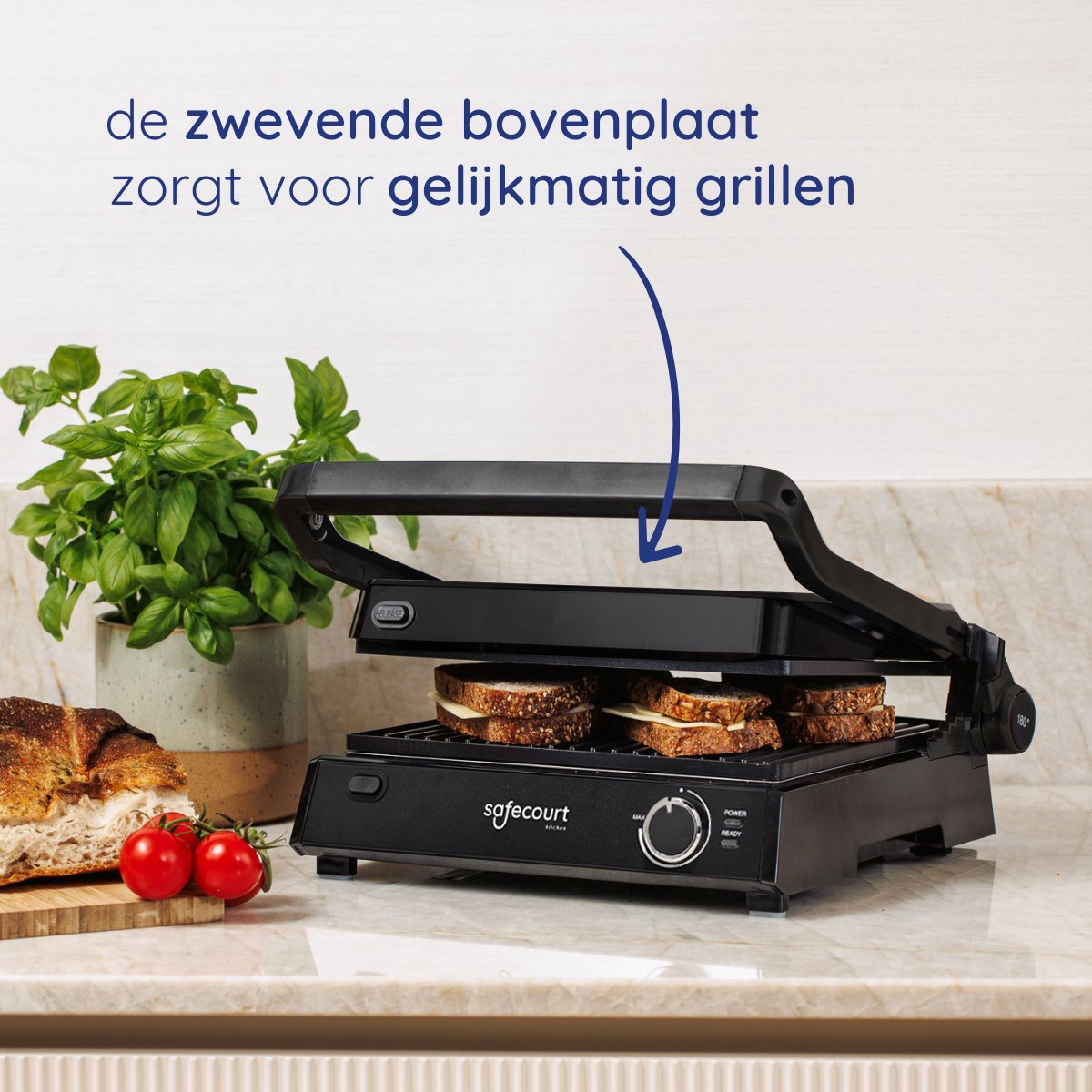 Safecourt Kitchen - Contactgrill 3-in-1 - Tosti-apparaat, Tosti-ijzer & Grillplaat - Uitneembare Platen - PFAS-Vrij - Zwart