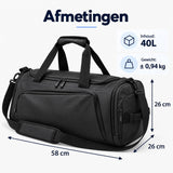 Sporttas 40L – 3-in-1 Sporttas, Reistas & Rugzak – Met Schoenenvak – Schoudertas met Rugzakbanden – Weekendtas – 58 × 26 × 26 cm – Zwart