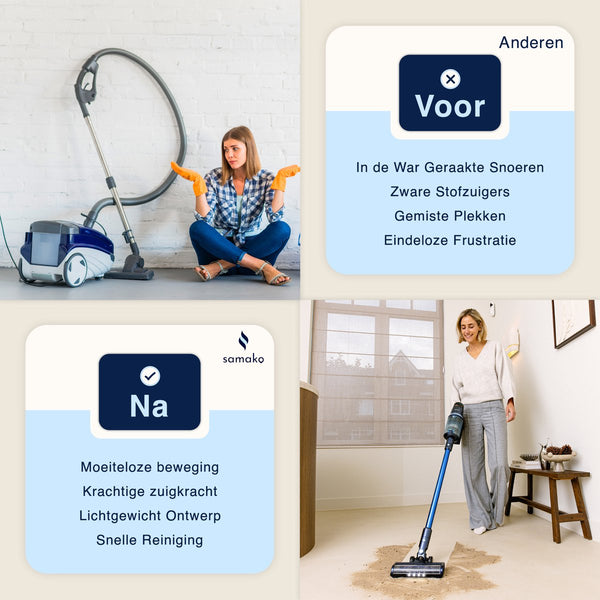 Steelstofzuiger CleanDetect 450W - Kruimeldief - Draadloos - 4 Opzetstukken - Stofzuiger - Zonder zak op accu - Samako