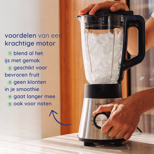 Safecourt Kitchen Power blender - 5 automatische programma's - Smoothie maker - +2 to go cups - RVS
