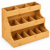 Theezakjes Organizer Bamboe – Theedoos met 12 Vakken – 3-Laags Theerek – Theezakjeshouder voor Aanrecht – Volledig Gemonteerd – 26,7 × 17,3 × 24,1 cm