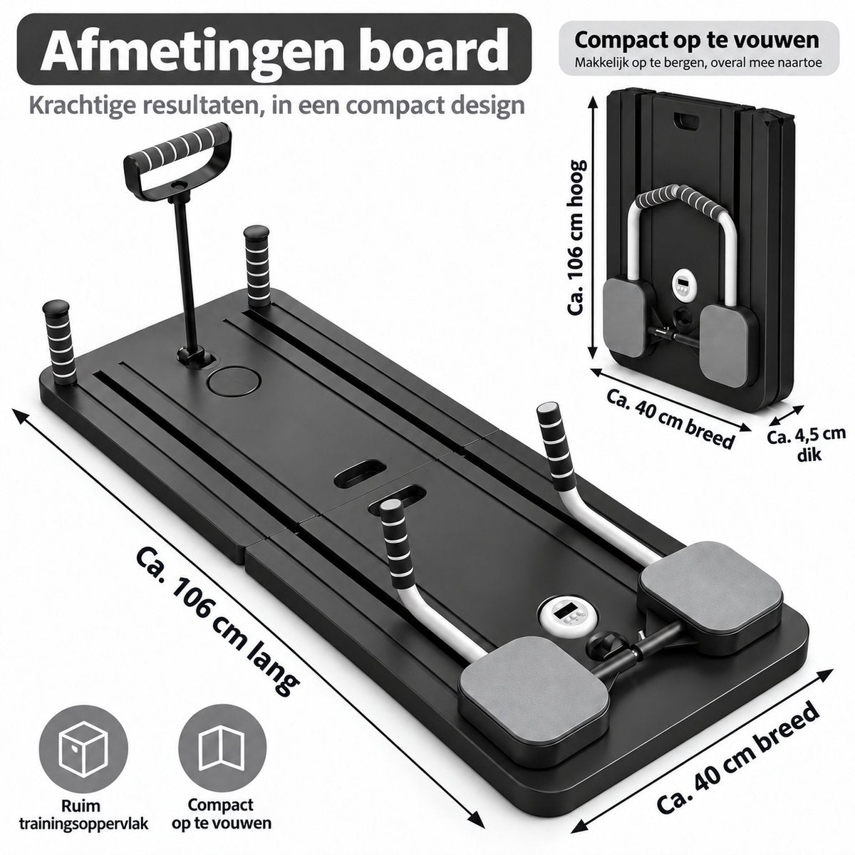 Pilates - Multifunctioneel Fitness Board – Opvouwbaar Trainingsapparaat voor Thuis – Full Body Workout – Buikspiertrainer met Weerstandsbanden – Core, Armen & Benen – Fitnessapparaat Home Gym