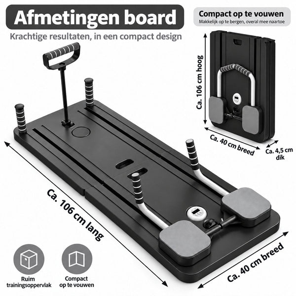 Pilates - Multifunctioneel Fitness Board – Opvouwbaar Trainingsapparaat voor Thuis – Full Body Workout – Buikspiertrainer met Weerstandsbanden – Core, Armen & Benen – Fitnessapparaat Home Gym