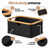 Wasmand 45 Liter – Opvouwbare Wasmand met Bamboe Rand – Wasmand Groot met Handgrepen – Stoffen Opbergmand voor Wasgoed, Speelgoed & Handdoeken – Zwart - Heupwasmand