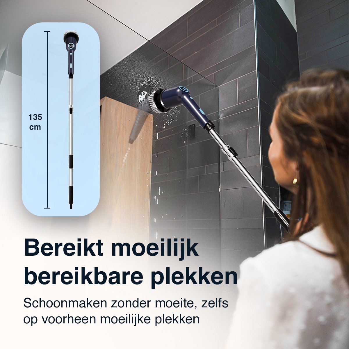 Samako Elektrische Schoonmaakborstel - Elektrische Schrobber - IPX6 waterdichte Schrobborstel met steel - 9 opzetstukken - Poetsmachine - Schrobmachine